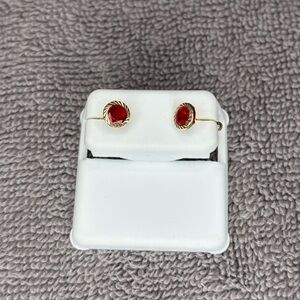 Elegant Gold and Red Stud Earrings